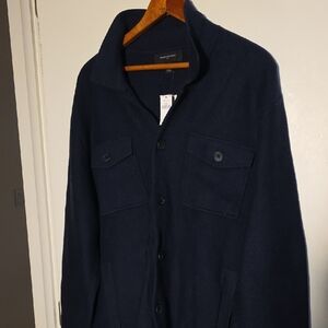 NWT Banana Republic Large Navy Cardigan Shirt / Jacket W Suede Patches Awesome!